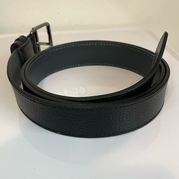 BOSS Hugo Boss Black Pebbled Leather Belt Size 38 w/ Gunmetal buckle - Picture 7 of 10